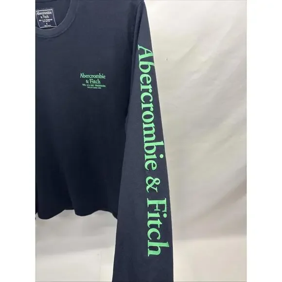 Abercrombie & Fitch Men's Medium, Black LS Shirt with Green Logos - Picture 4 of 6